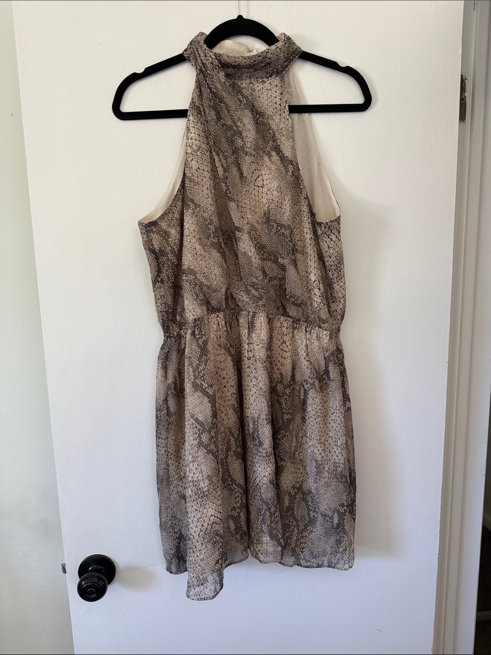 Express Sleeveless High Neck Mini Dress in Brown Snake Print